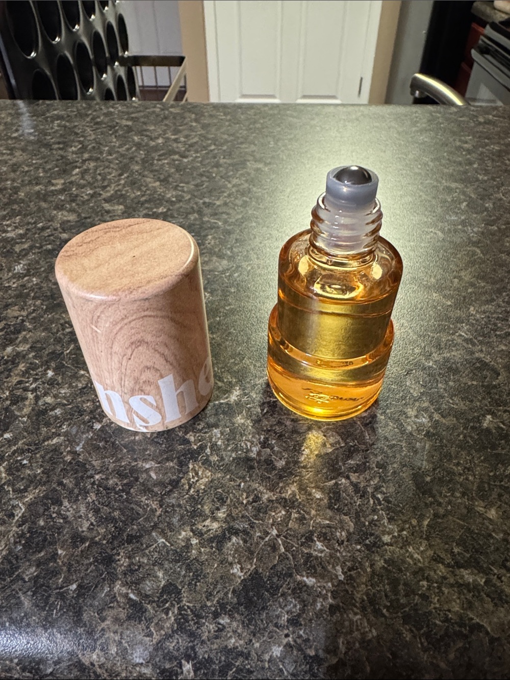 Wood-Capped Roller Bottle with Amber Oil - Unbranded